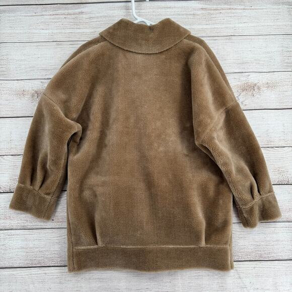 Free People Faux Fur Overcoat Peacoat Womens Small Brown Beige Collared Full Zip - Picture 2 of 13